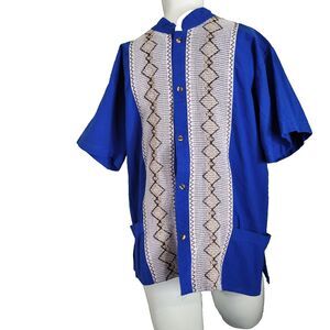 Guayabera Small Chico Mexico camisa embroidered Artesanal pockets blue azul